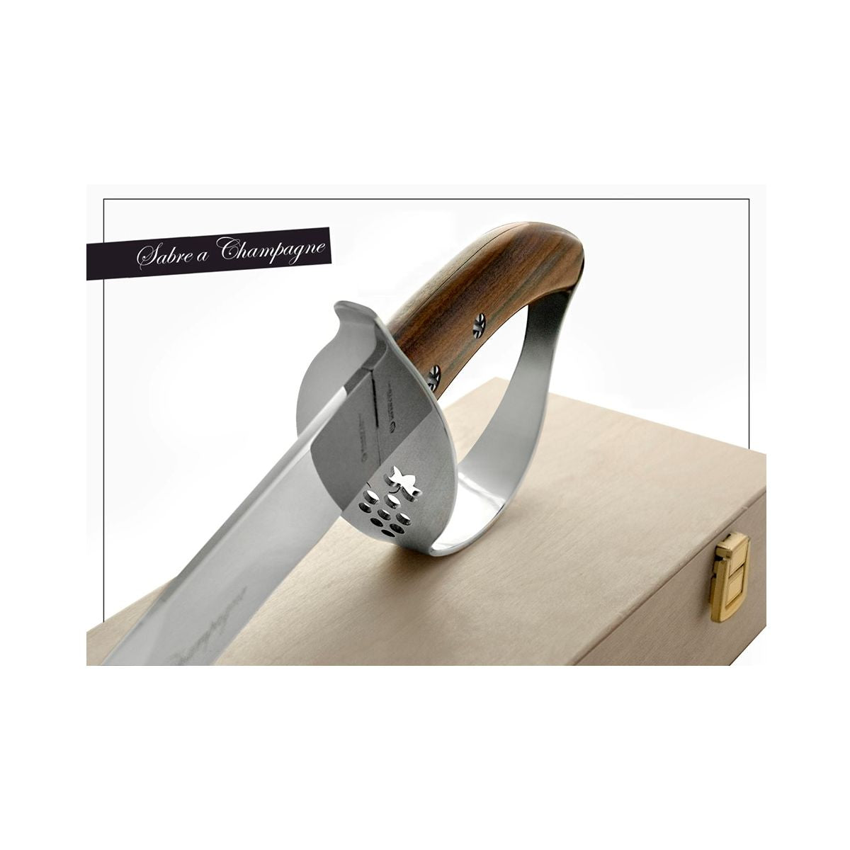 Maserin Champagnersäbel (Edelstahl mit braunem Holzgriff)